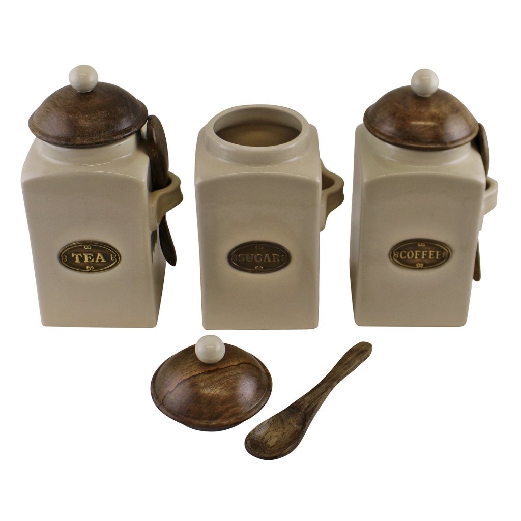 Large Tea, Coffee & Sugar Canisters With Spoons-2