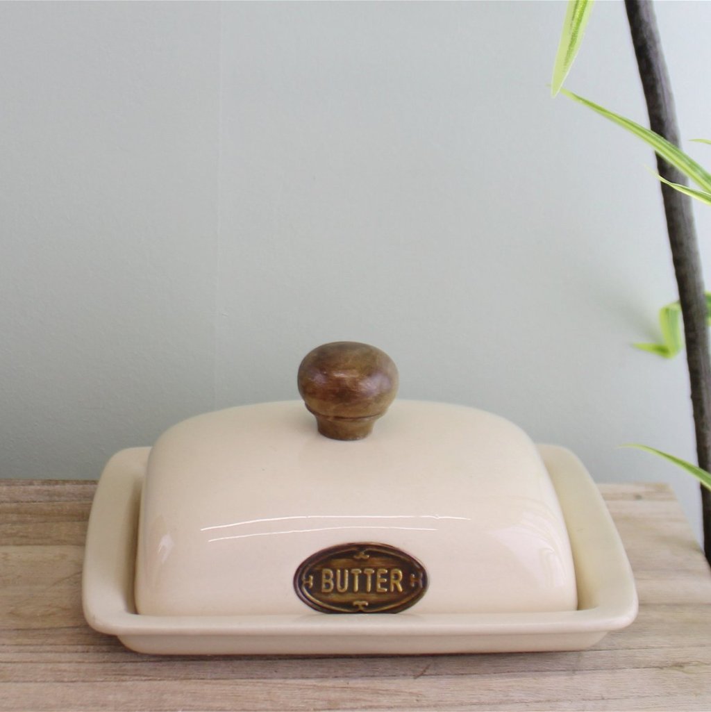 Country Cottage Cream Ceramic Butter Dish-1