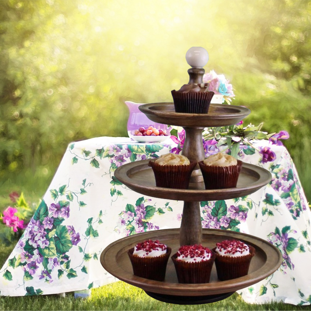 Emmy Jane Boutique Country Cottage 3 Tier Mango Wood Cake Stand