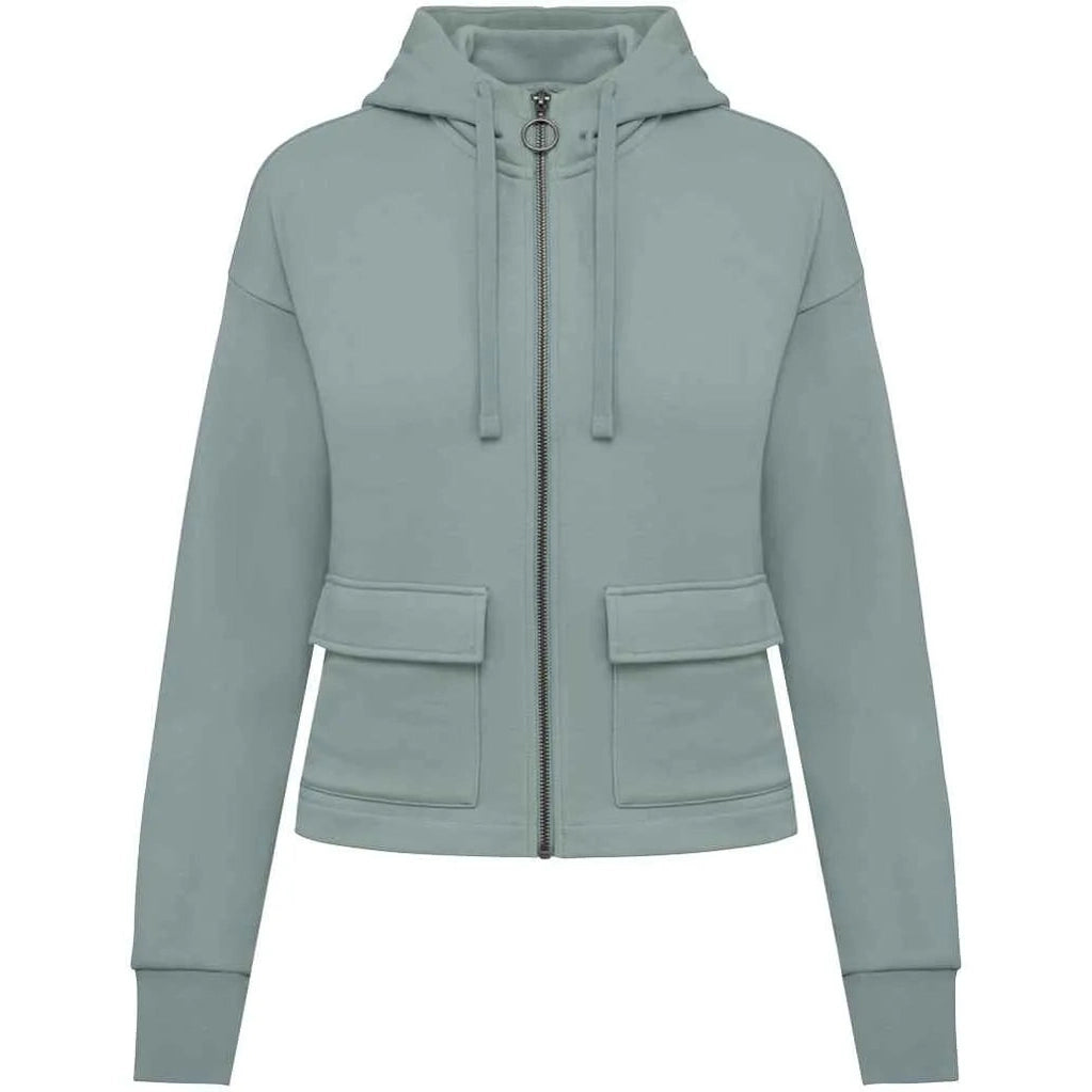 Light green hoodie with a zipper on a white background