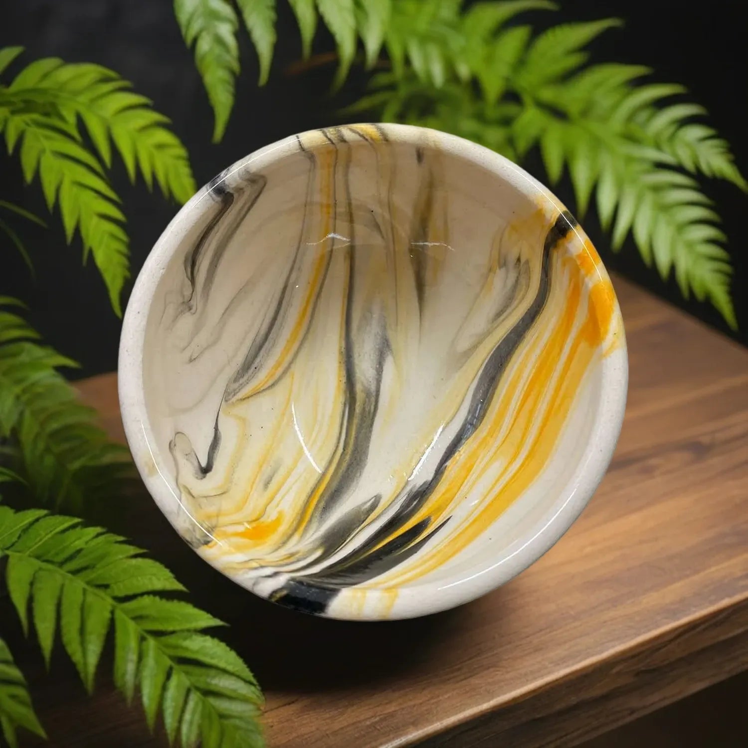 Handmade Ceramic Bowl Mocha Yellow&Brown 8cm-2