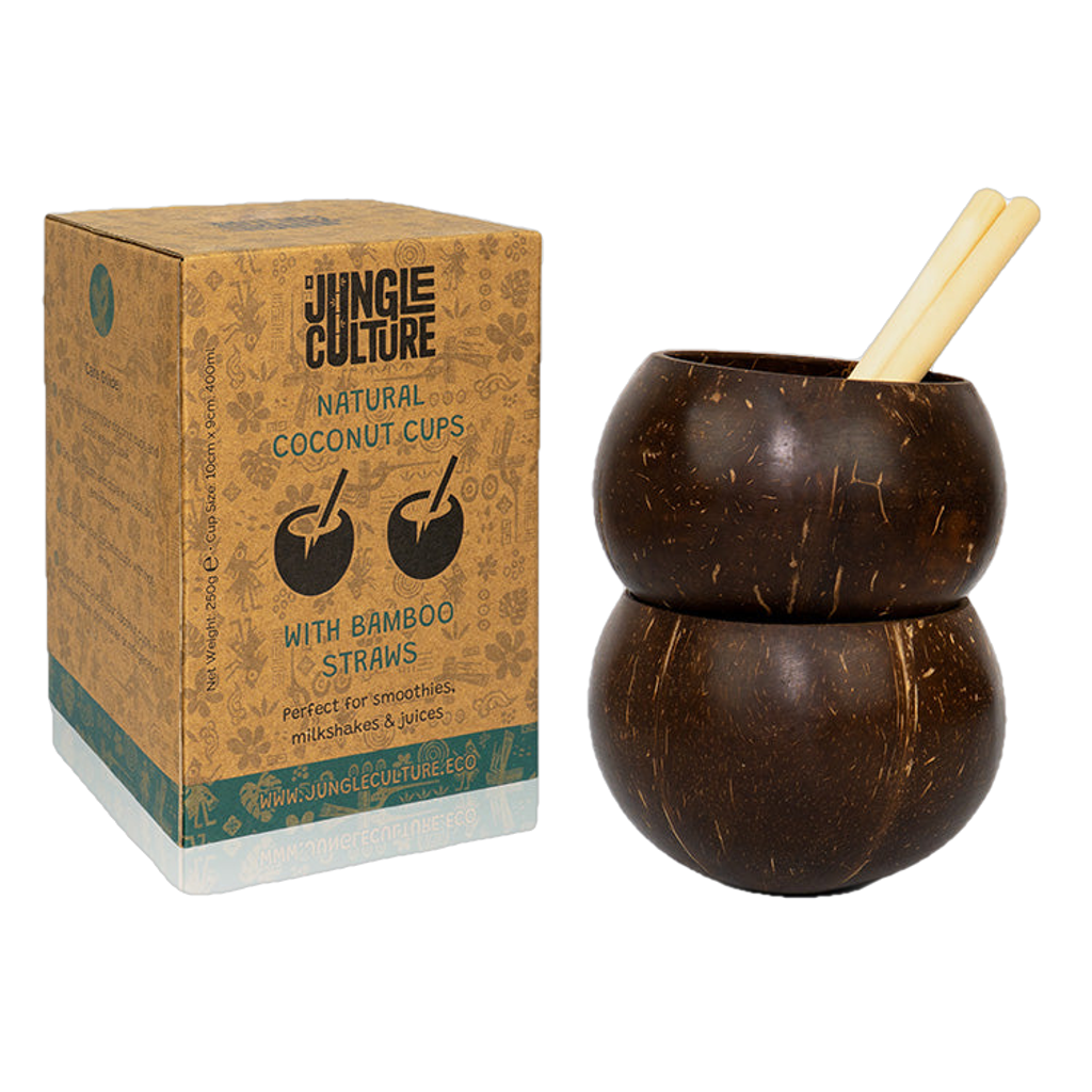 Emmy Jane Boutique Coconut Cups - Natural Coco Shell Cup Set of 2 - Sustainable & Plastic-Free