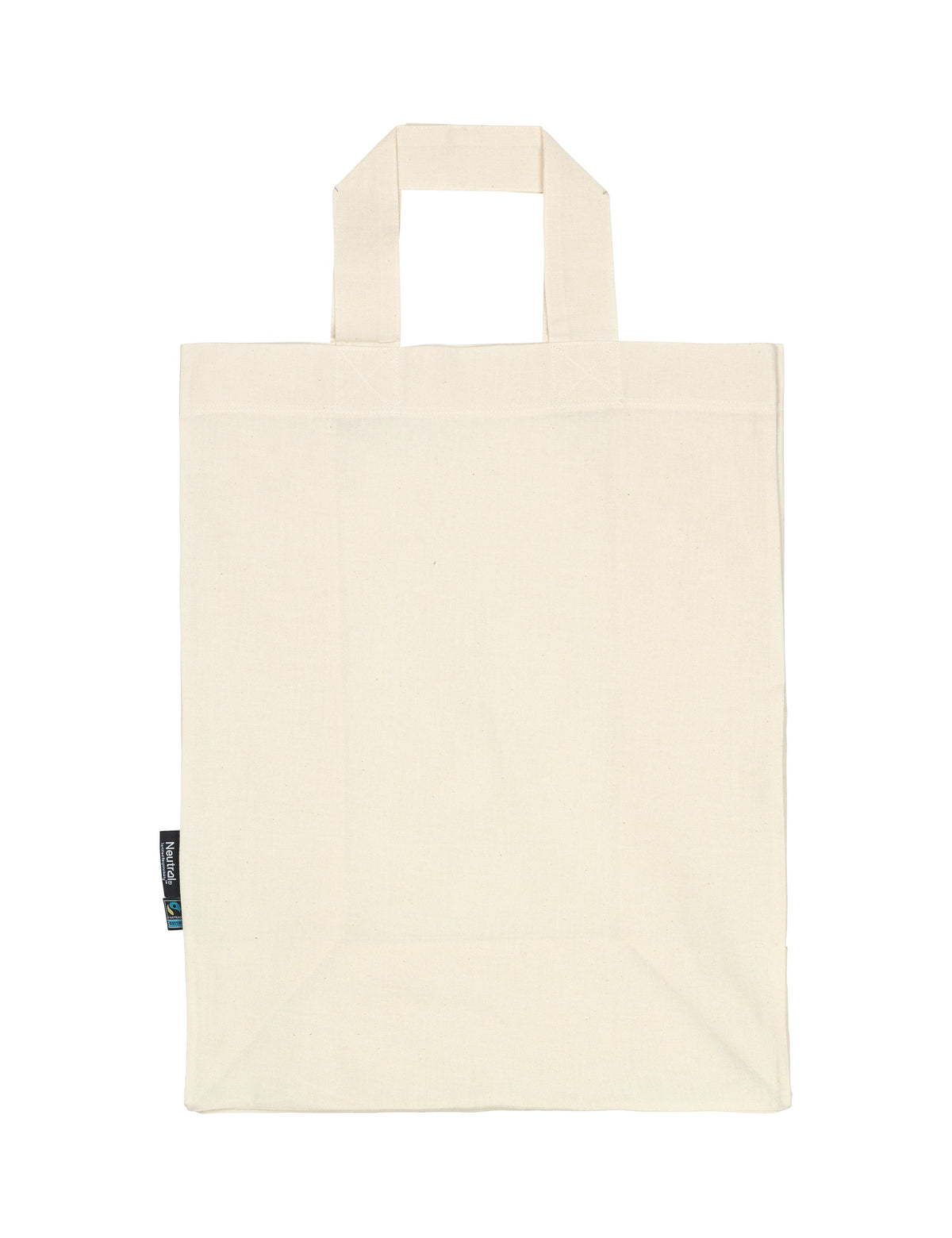 Natural-colour Fairtrade Organic Twill Grocery Bag with short handles on a white background