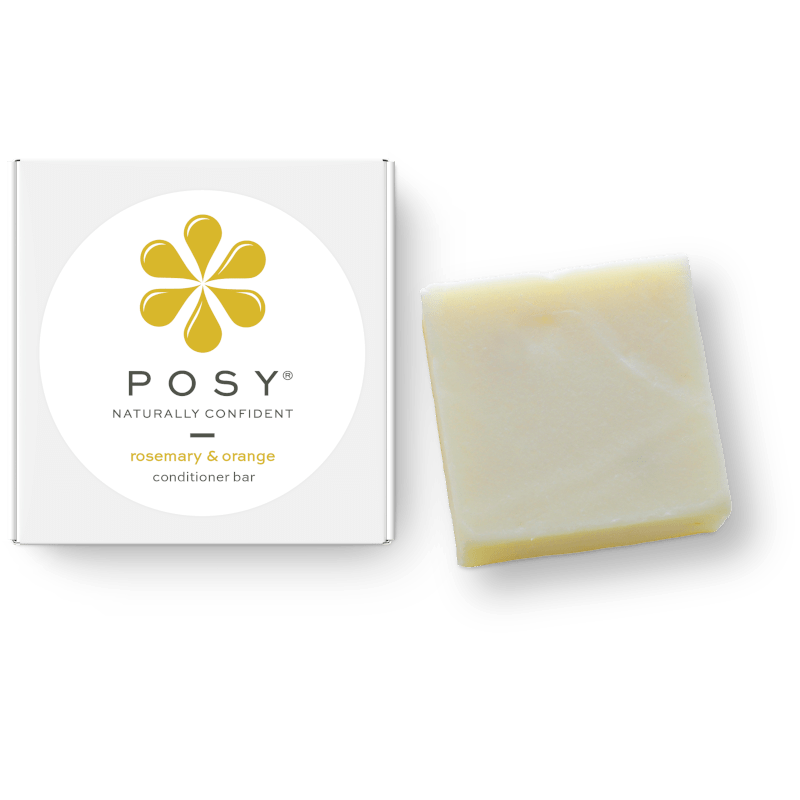 POSY rosemary & orange conditioner bar with packaging on a white background