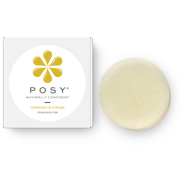 Posy shampoo bar with packaging on a white background