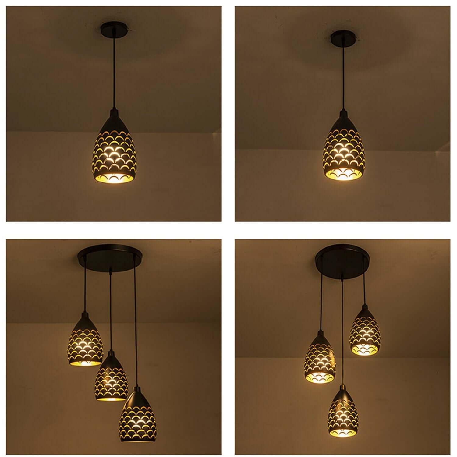 Pendant Cluster Light Fitting Lights Black Cage Style New~2551-3