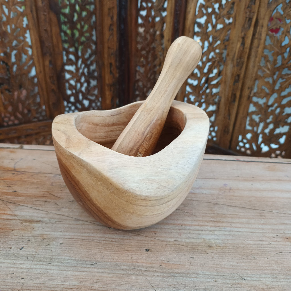 Emmy Jane Boutique Ergo - Wooden Pestle & Mortar - Natural Home Sustainable Teak Wood