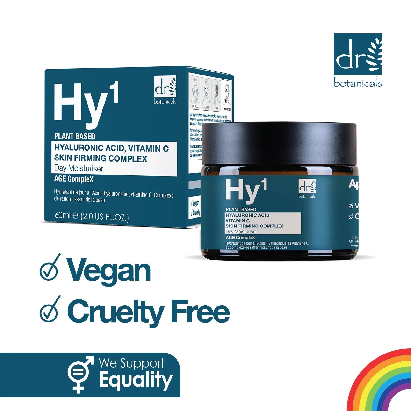 Dr Botanicals Hy1 skincare product with packaging on a white background