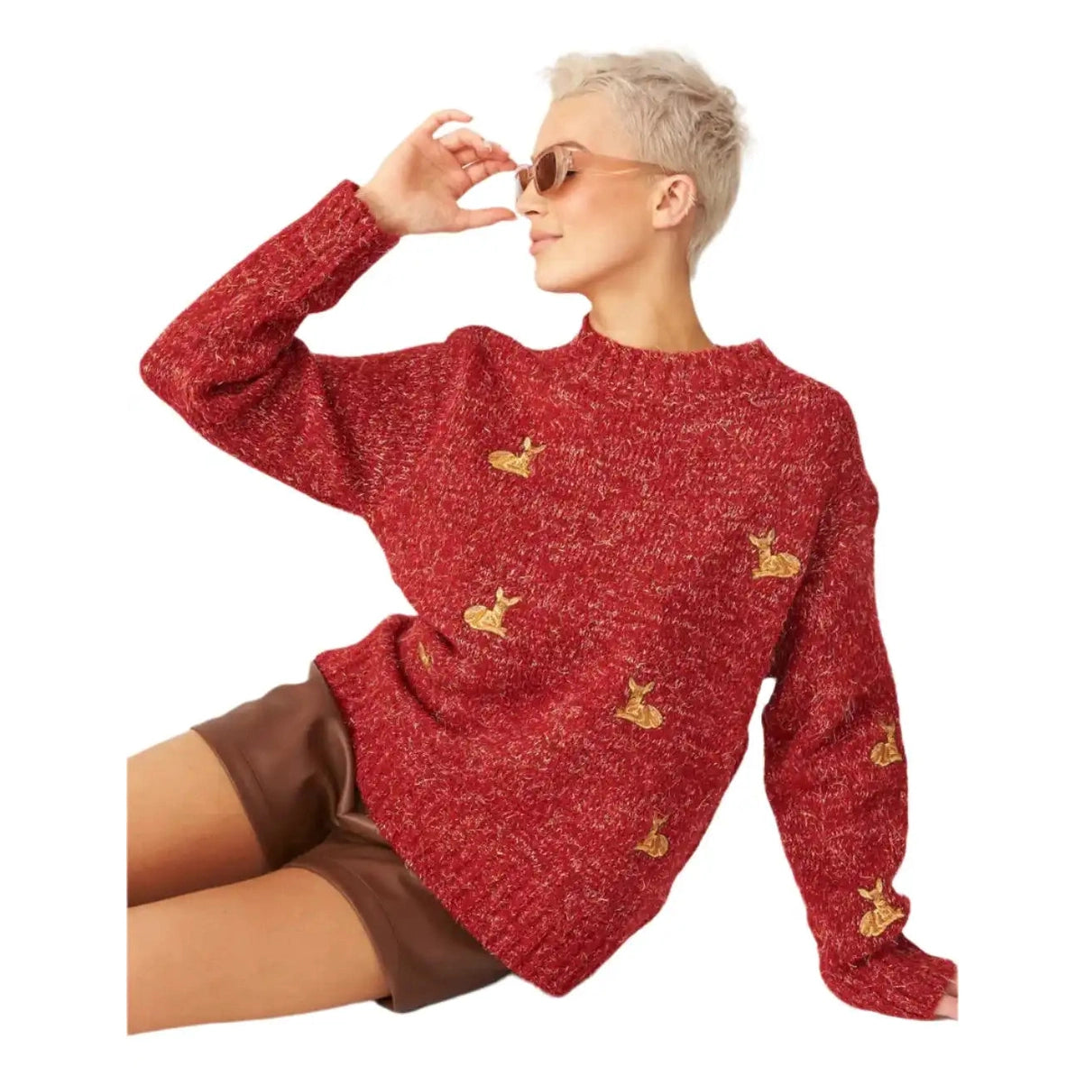 Buy Me Fur Ltd Christmas Jumper with Red Glitter Deer Embroidery Apparel & Accessories > Clothing > Shirts & Tops > Jumpers > Womens Jumpers > Cashmere Jumpers > Christmas Jumpers > Luxury Christmas Jumpers emmy-jane-boutique.myshopify.com