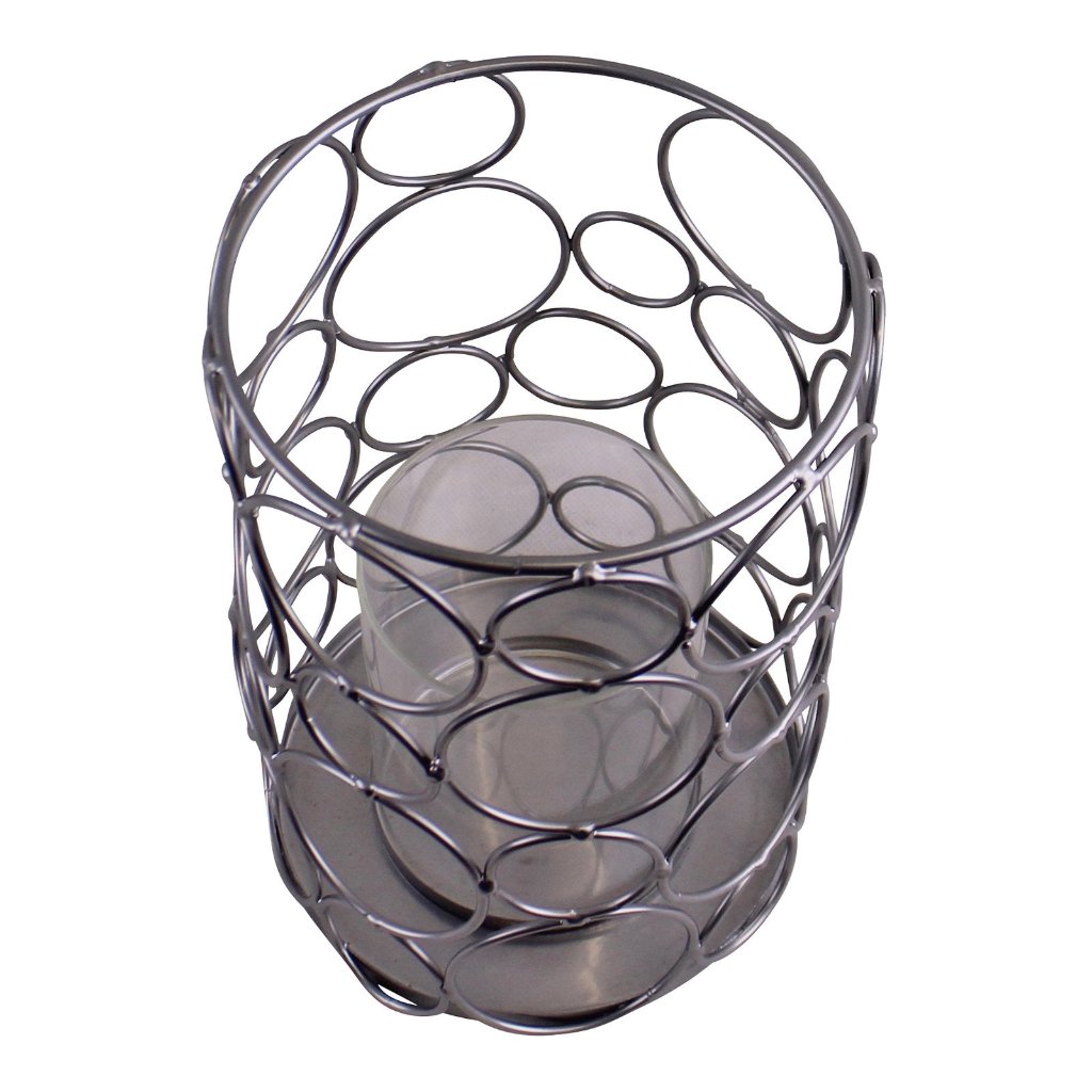 Large Silver Metal Abstract Design Candle Holder-2