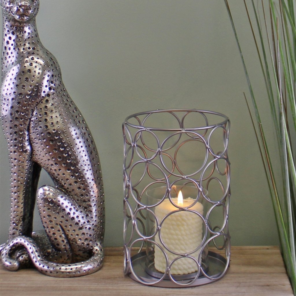 Large Silver Metal Abstract Design Candle Holder-1