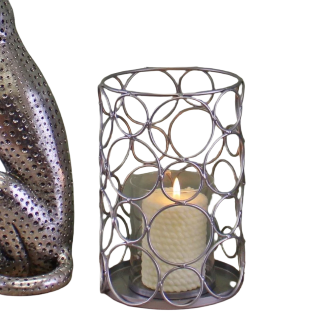 Large Silver Metal Abstract Design Candle Holder