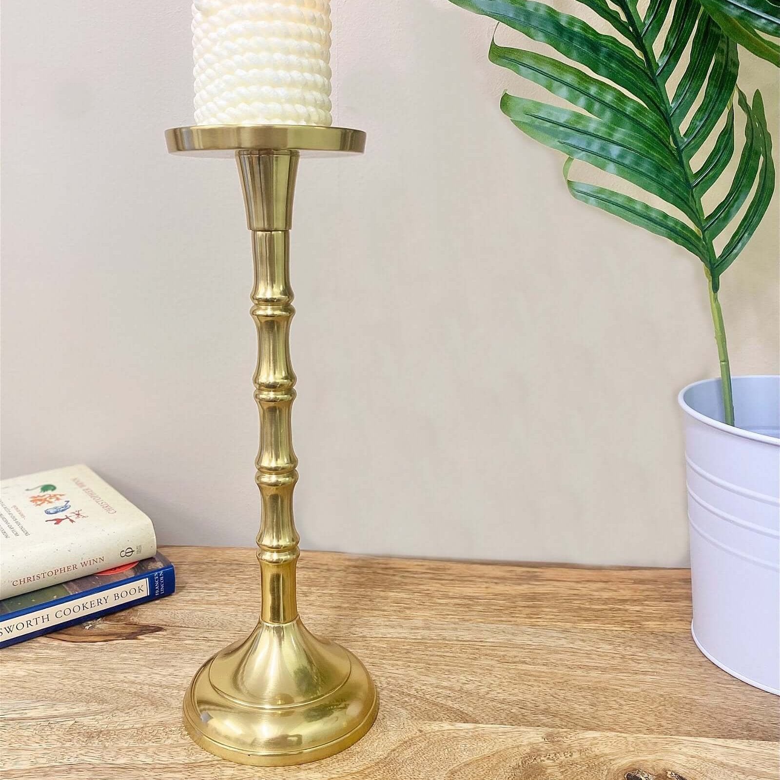 Brass Metal Pillar Candlestick 29cm-1