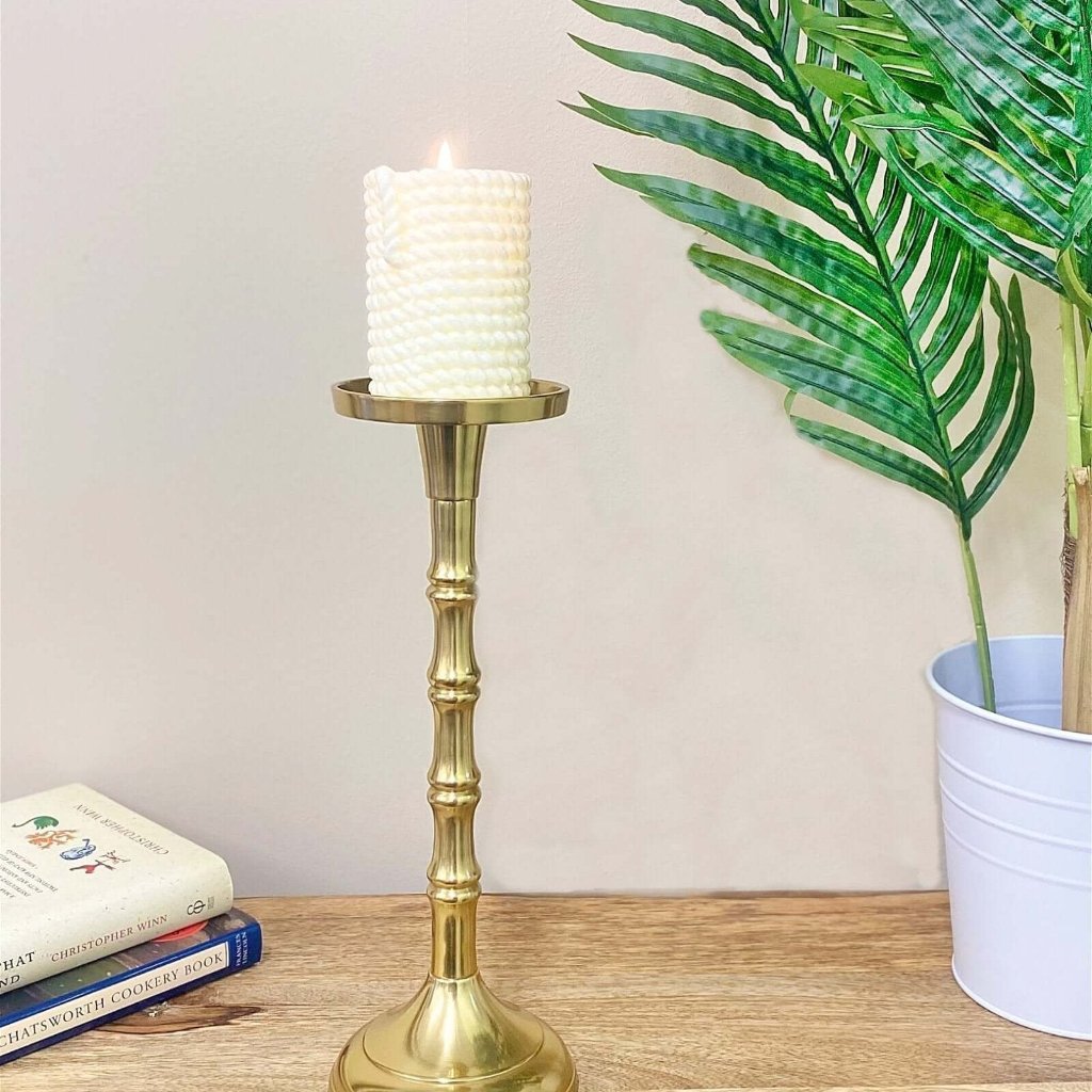 Brass Metal Pillar Candlestick 29cm-3