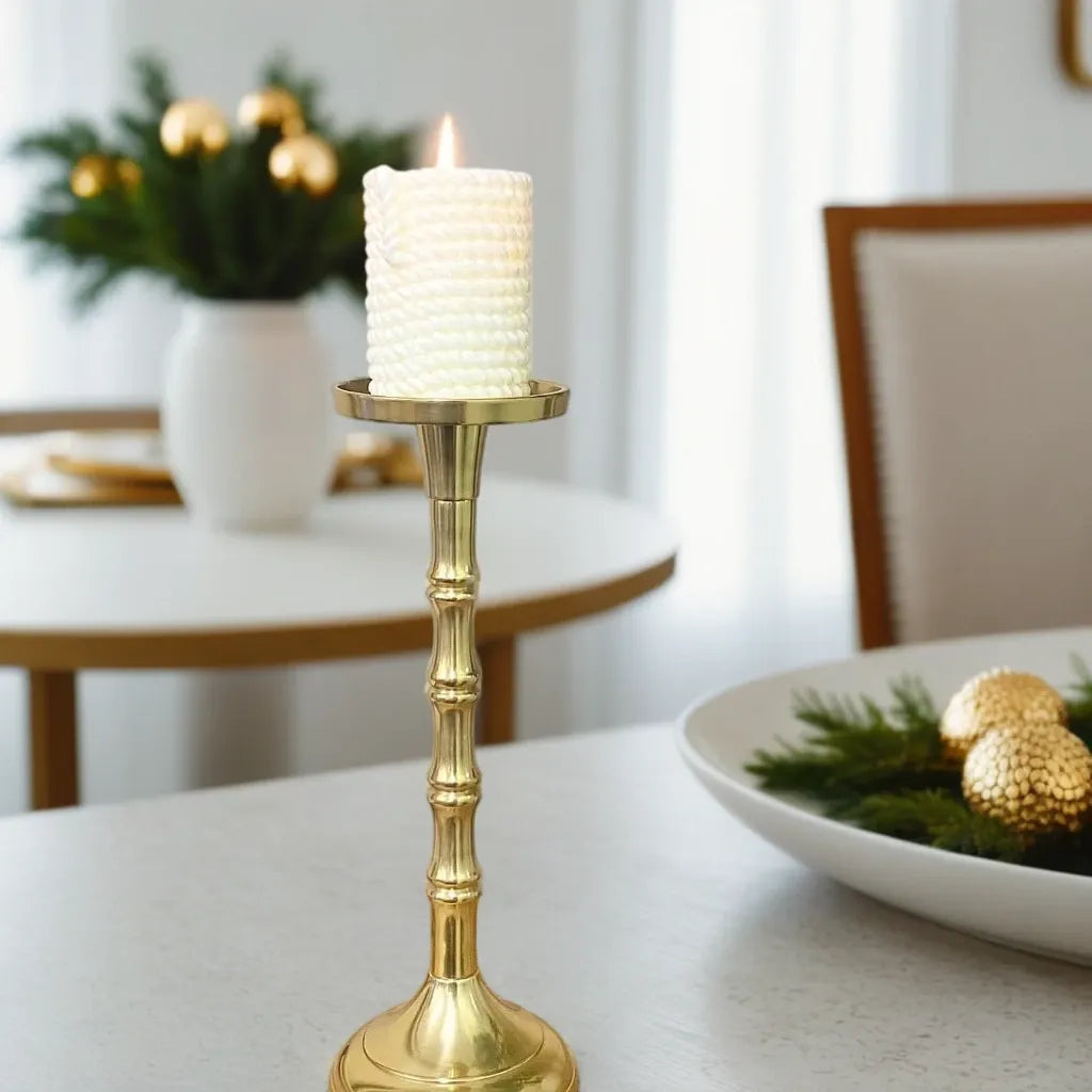 Brass Metal Pillar Candlestick 29cm-3