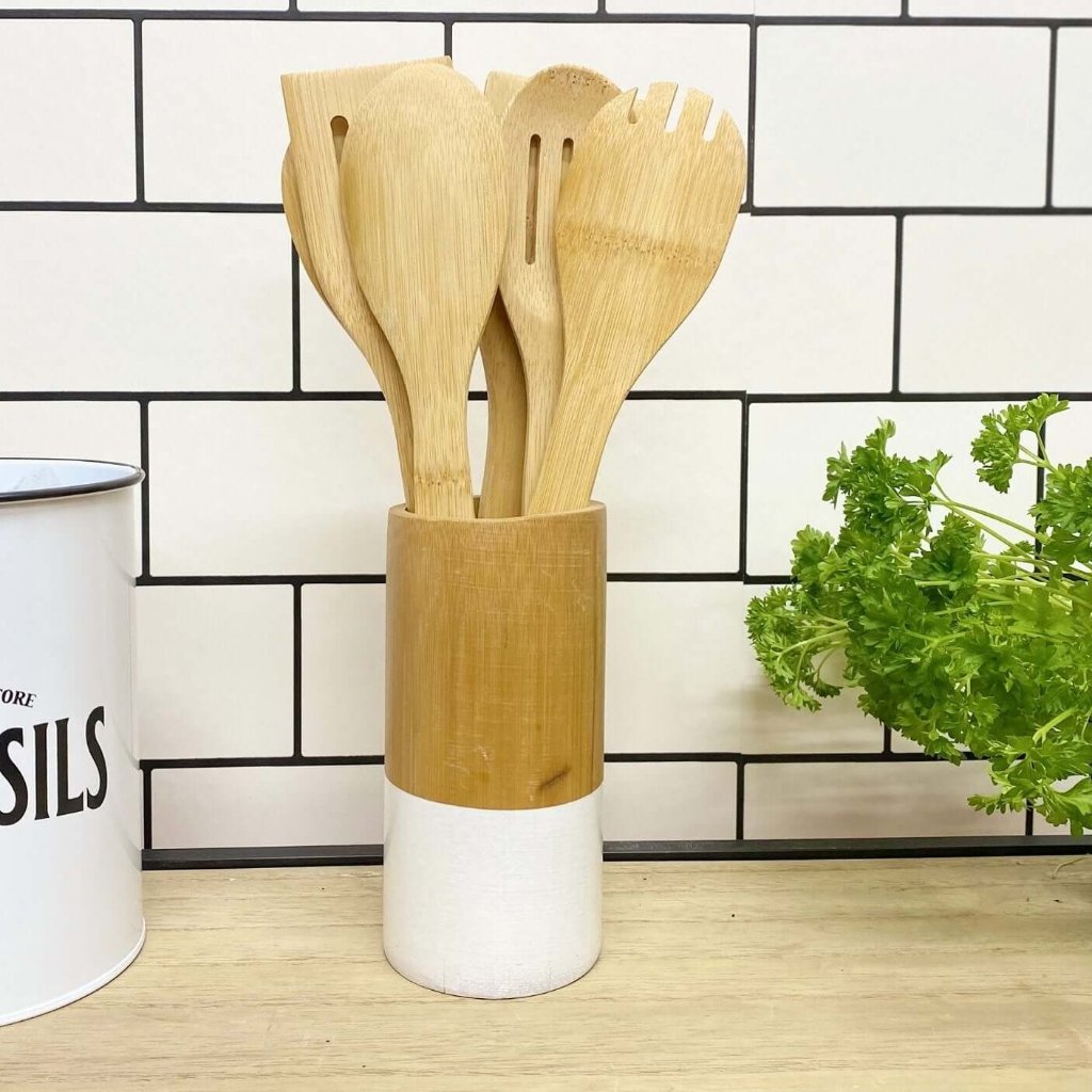 Six Piece Wooden Utensils with Round Holder-3