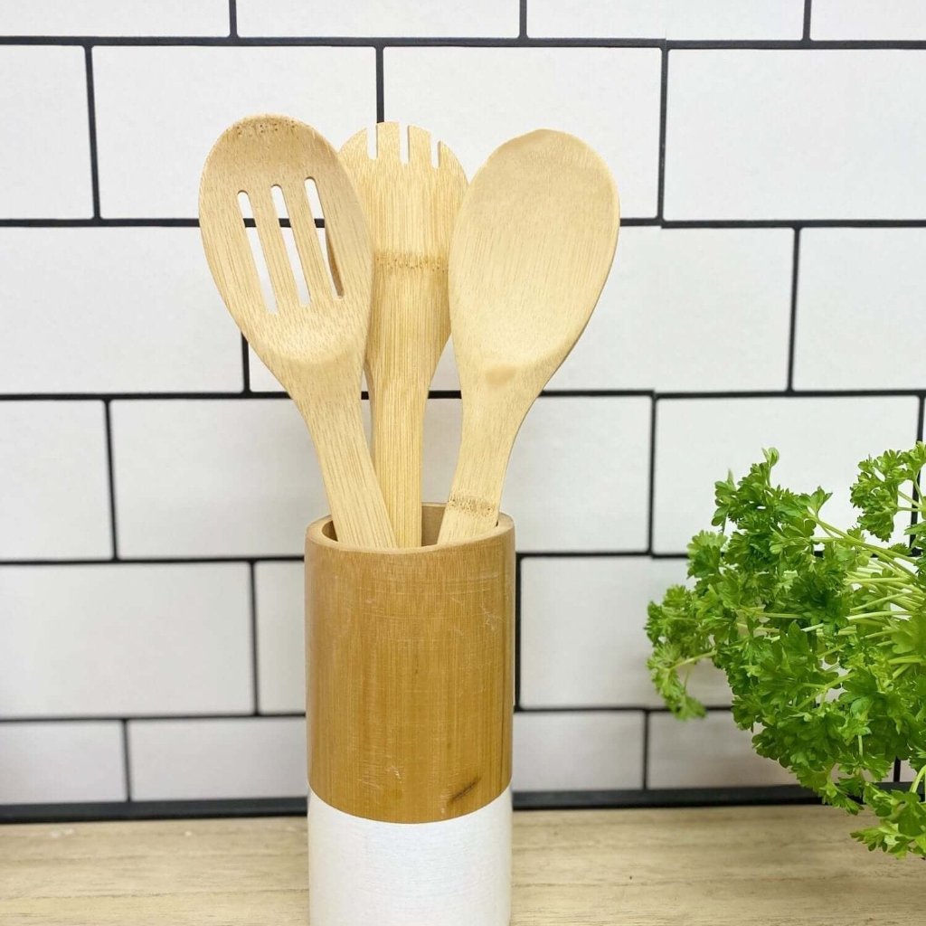 Six Piece Wooden Utensils with Round Holder-2