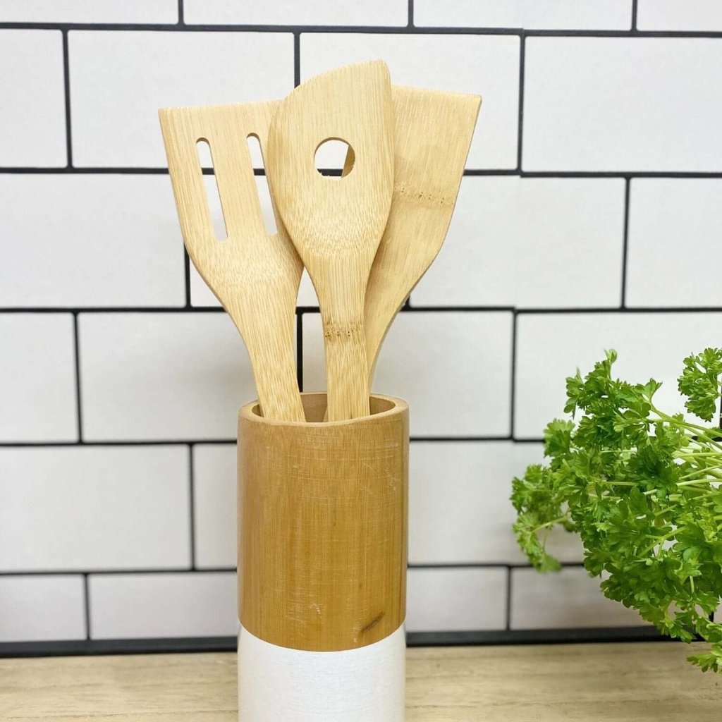 Six Piece Wooden Utensils with Round Holder-1