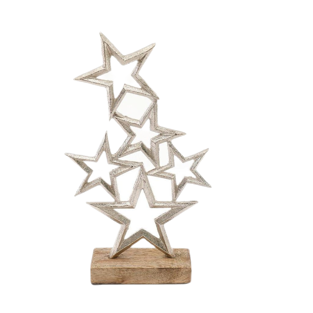 Emmy Jane Boutique Silver Metal Stars On Wood Plinth