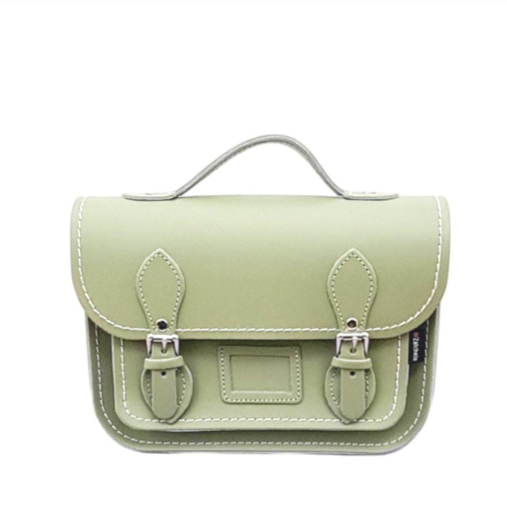 Leather Midi Satchel -  Sage -Green-0