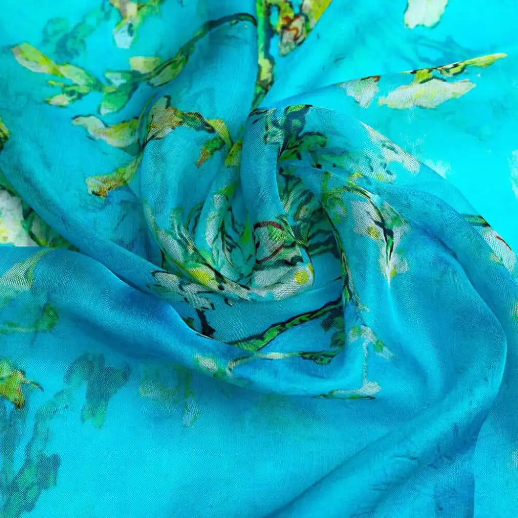 Signare Tapestry 100% Pure Silk Scarf - Blue - Van Gogh Almond Blossom Apparel & Accessories > Clothing Accessories > Scarves & Shawls > Scarves > Silk Scarves > Blue Scarves > 100% Pure Silk Scarf > Van Gogh Almond Blossom emmy-jane-boutique.myshopify.com