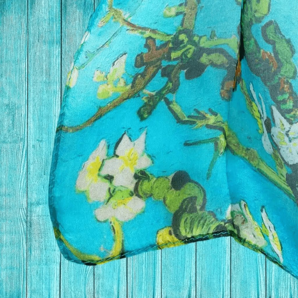 Signare Tapestry 100% Pure Silk Scarf - Blue - Van Gogh Almond Blossom Apparel & Accessories > Clothing Accessories > Scarves & Shawls > Scarves > Silk Scarves > Blue Scarves > 100% Pure Silk Scarf > Van Gogh Almond Blossom emmy-jane-boutique.myshopify.com