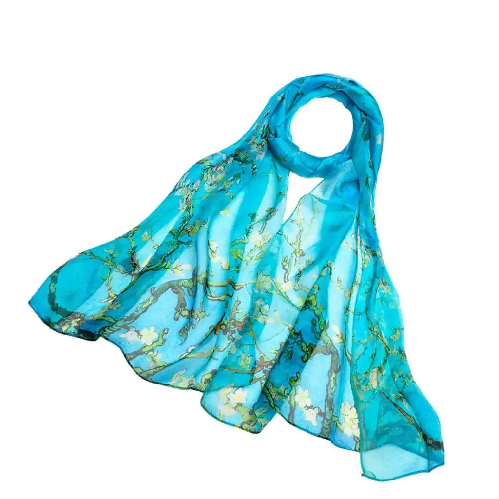 Signare Tapestry 100% Pure Silk Scarf - Blue - Van Gogh Almond Blossom Apparel & Accessories > Clothing Accessories > Scarves & Shawls > Scarves > Silk Scarves > Blue Scarves > 100% Pure Silk Scarf > Van Gogh Almond Blossom emmy-jane-boutique.myshopify.com