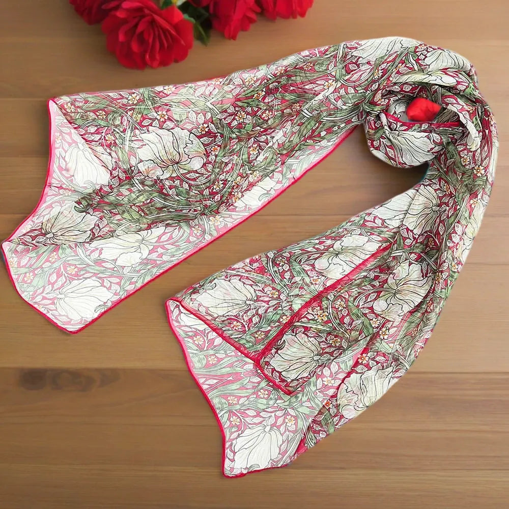 William Morris Pimpernel and Thyme Red - 100% Pure Silk Scarf-0