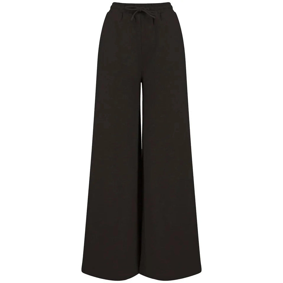 Black wide-leg pants on a white background