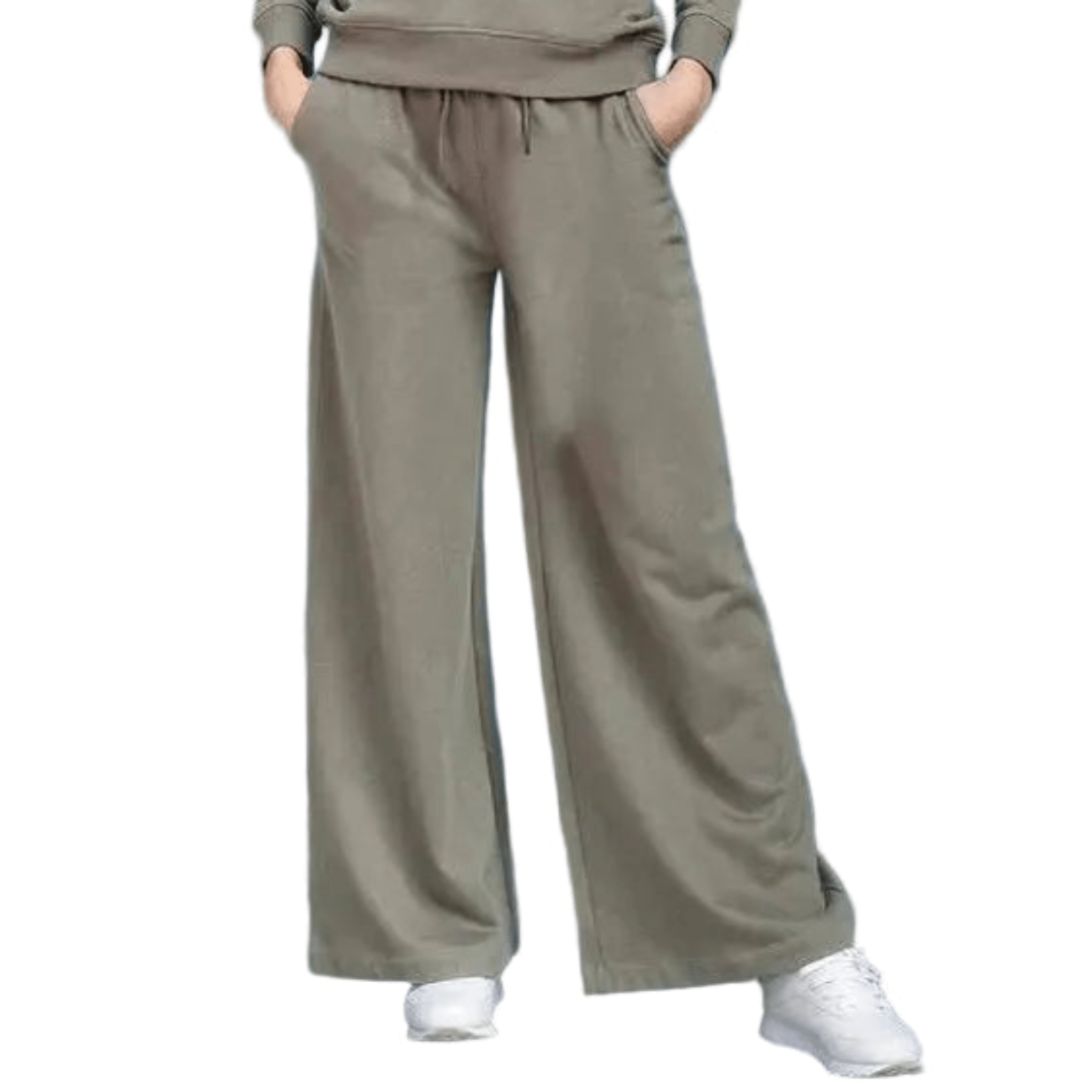 Beige tracksuit with wide-leg pants on a white background