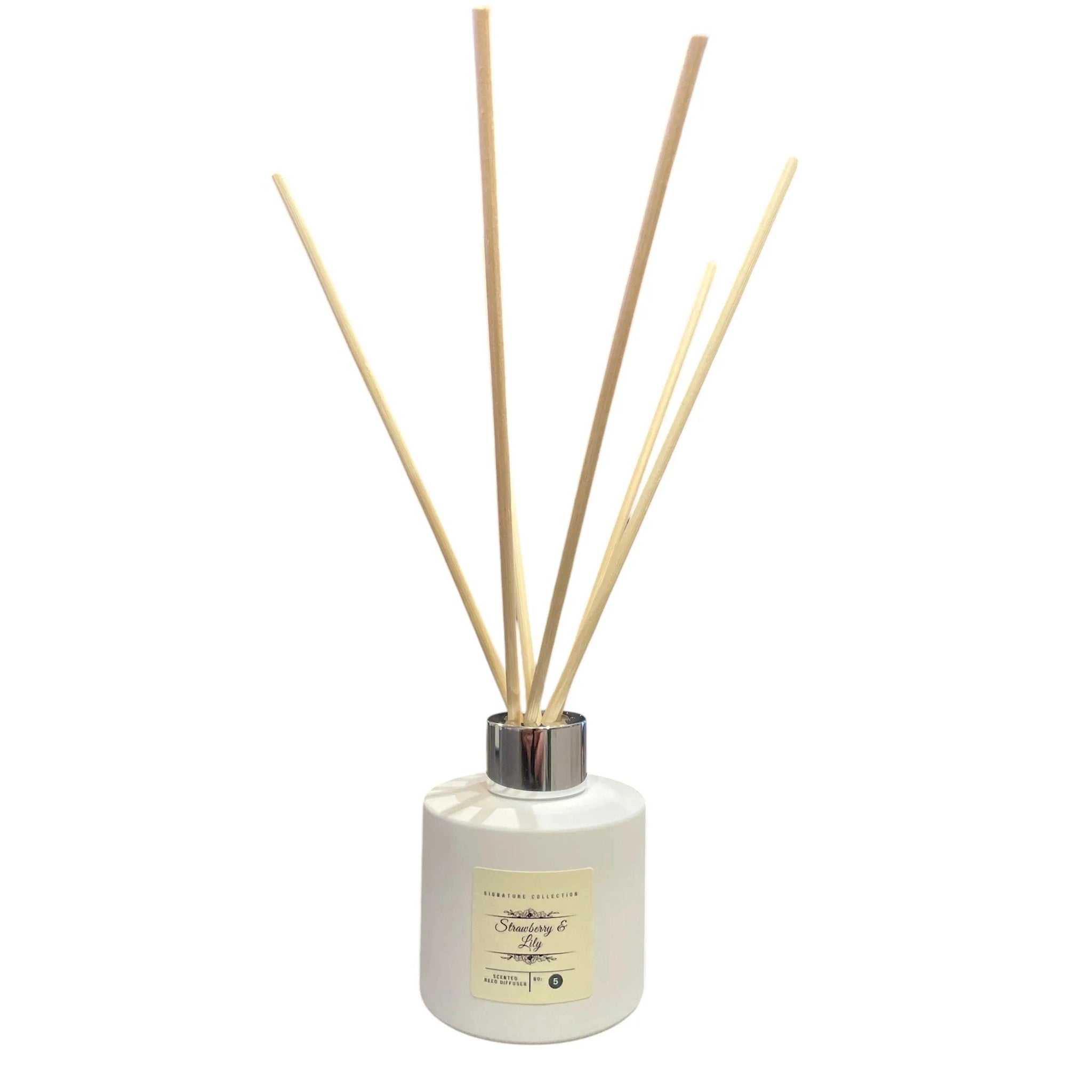 Diffuser with wooden sticks and a white container on a white background