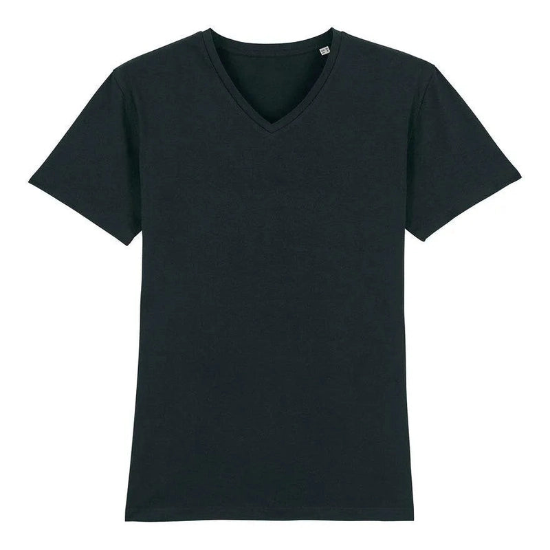 Black V-neck t-shirt on a white background