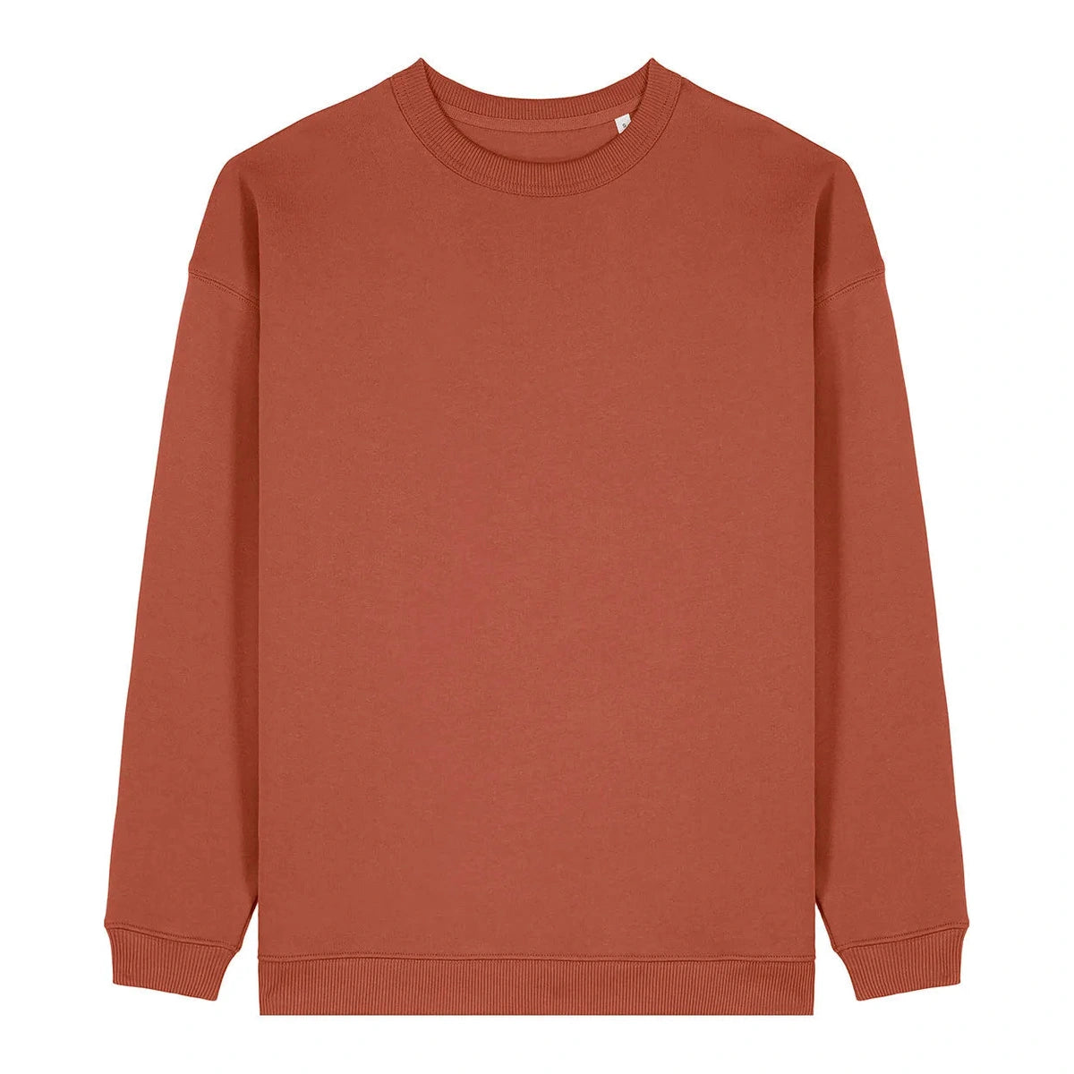 A rust coloured sweatshirt on a white background