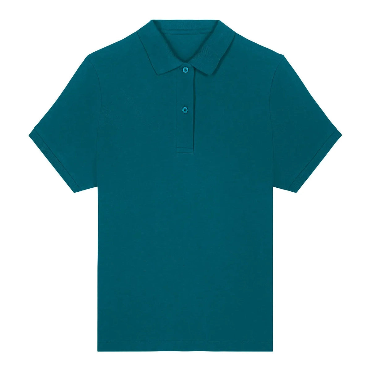 Teal polo shirt on a white background
