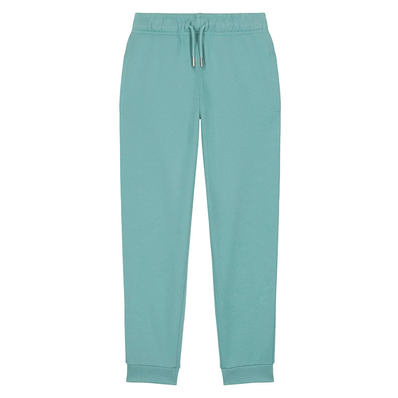 Teal sweatpants on a white background