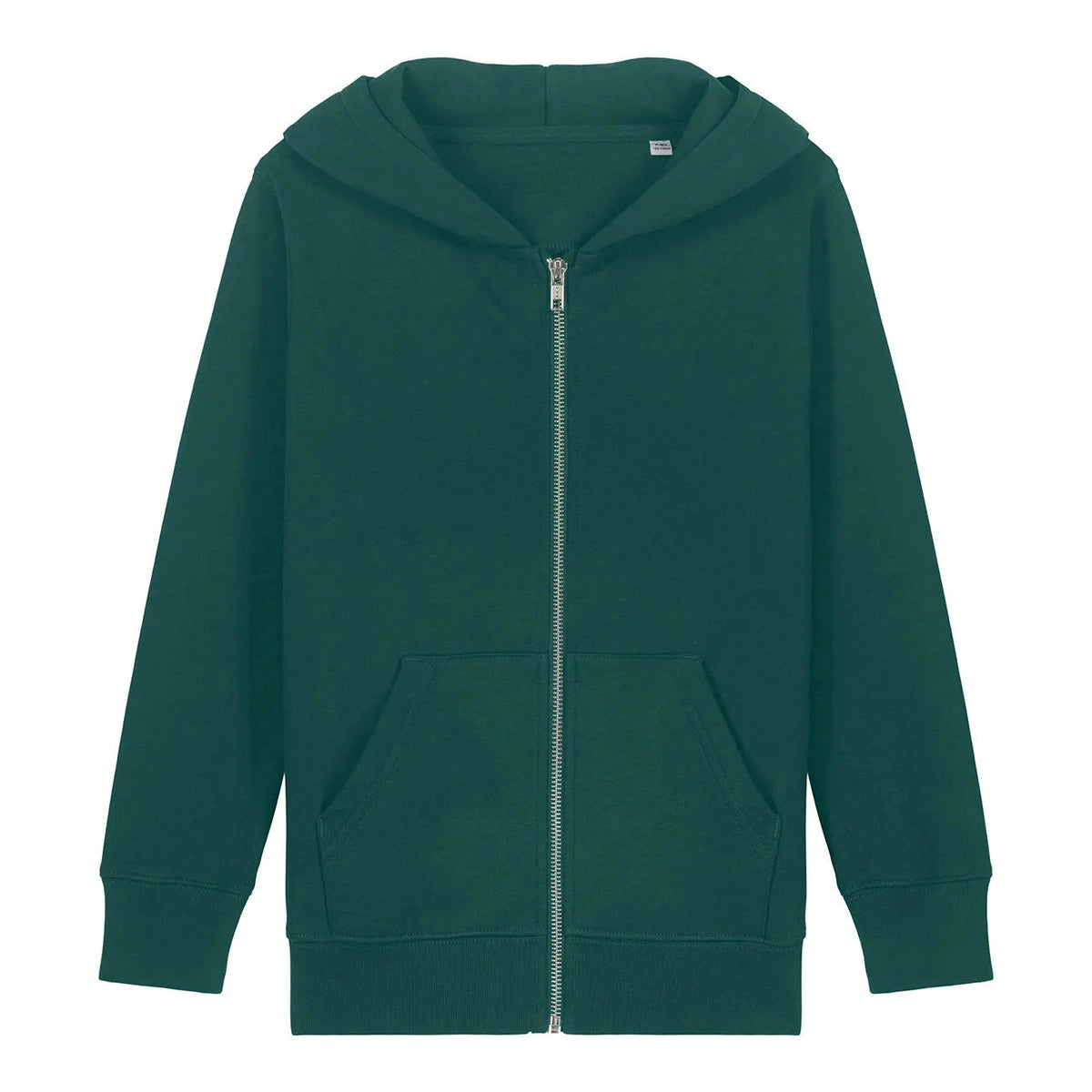 Green hoodie with a zipper on a white background