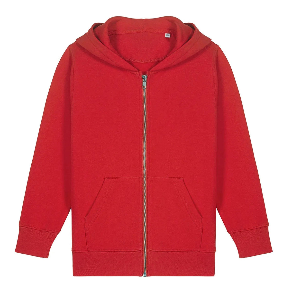 Red hoodie with a zipper on a white background