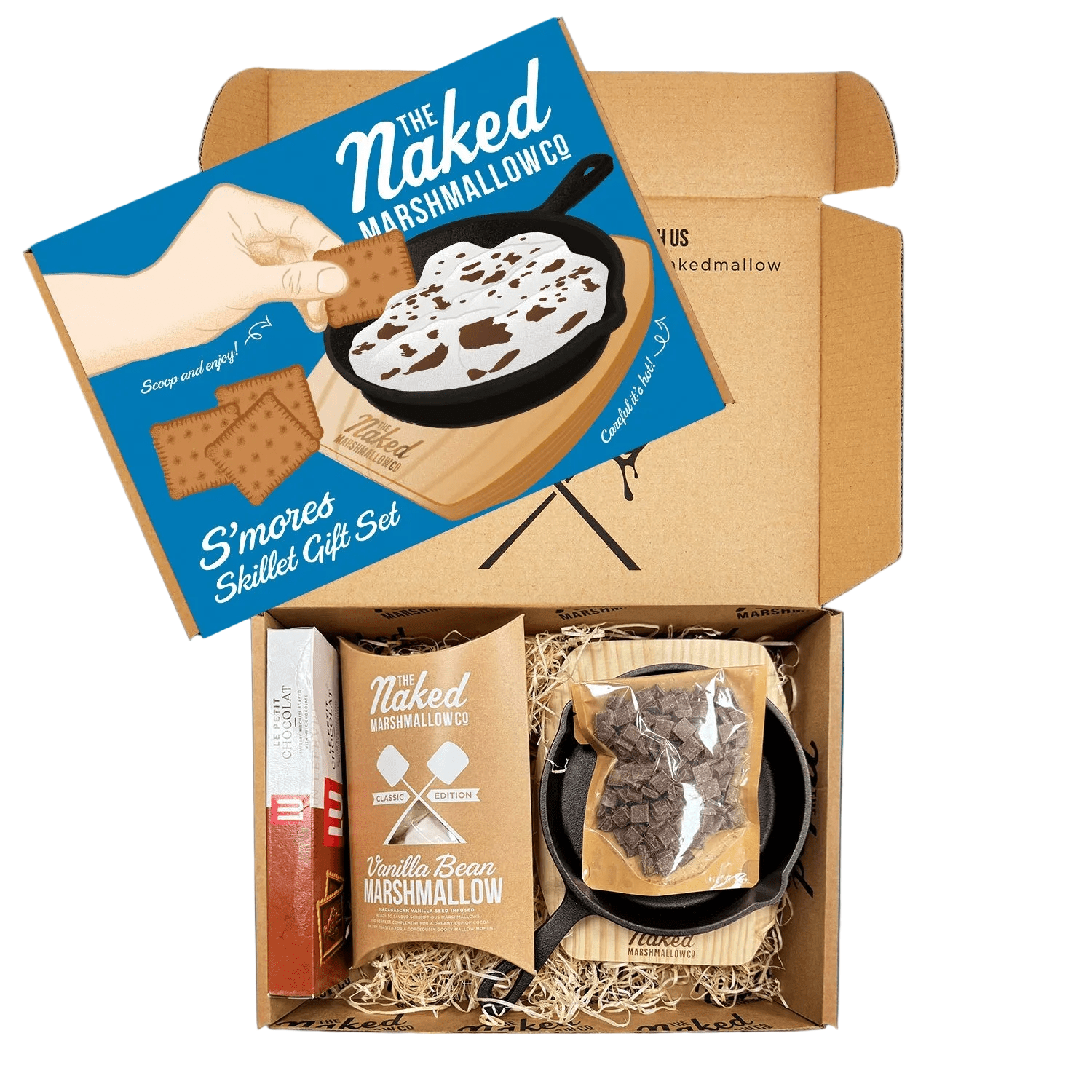 S'mores Skillet Gift Set with packaging and contents displayed
