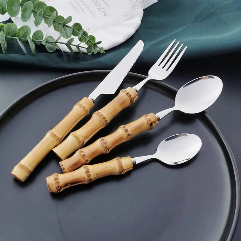 Nisu Home Bamboo Cutlery Set - Nakuti Cutlery Stainless Steel Home & Garden > Kitchen & Dining > Tableware > Cutlery > Cutlery Sets > Silver Stainless Steel Cutlery Sets > Bamboo Cutlery Set > Nakuti Cutlery emmy-jane-boutique.myshopify.com