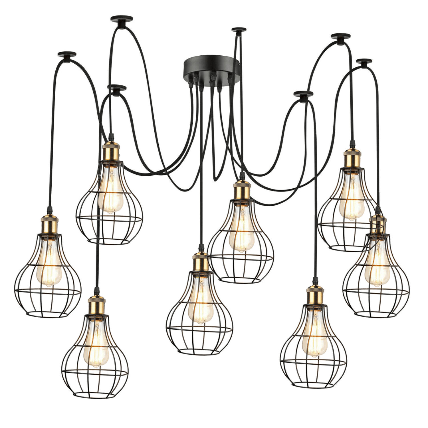 Vintage Industrial 8 Black Way Vintage Pendant Ceiling Pendant Light Chandelier Metal Vase Shape Shade Indoor Hanging Light Fitting~1179-5