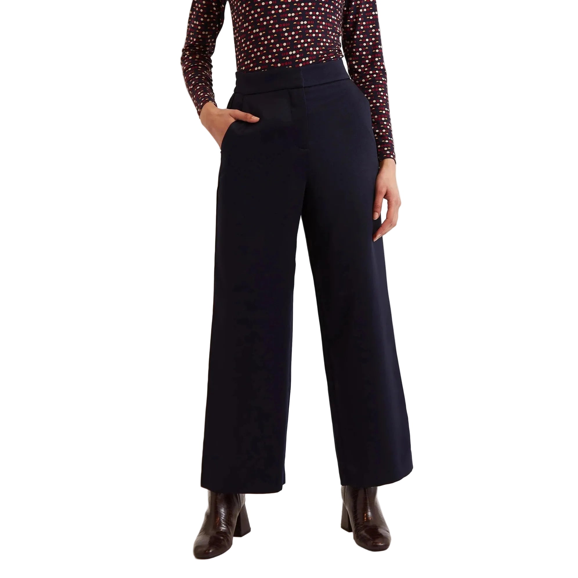 navy wide-leg trousers