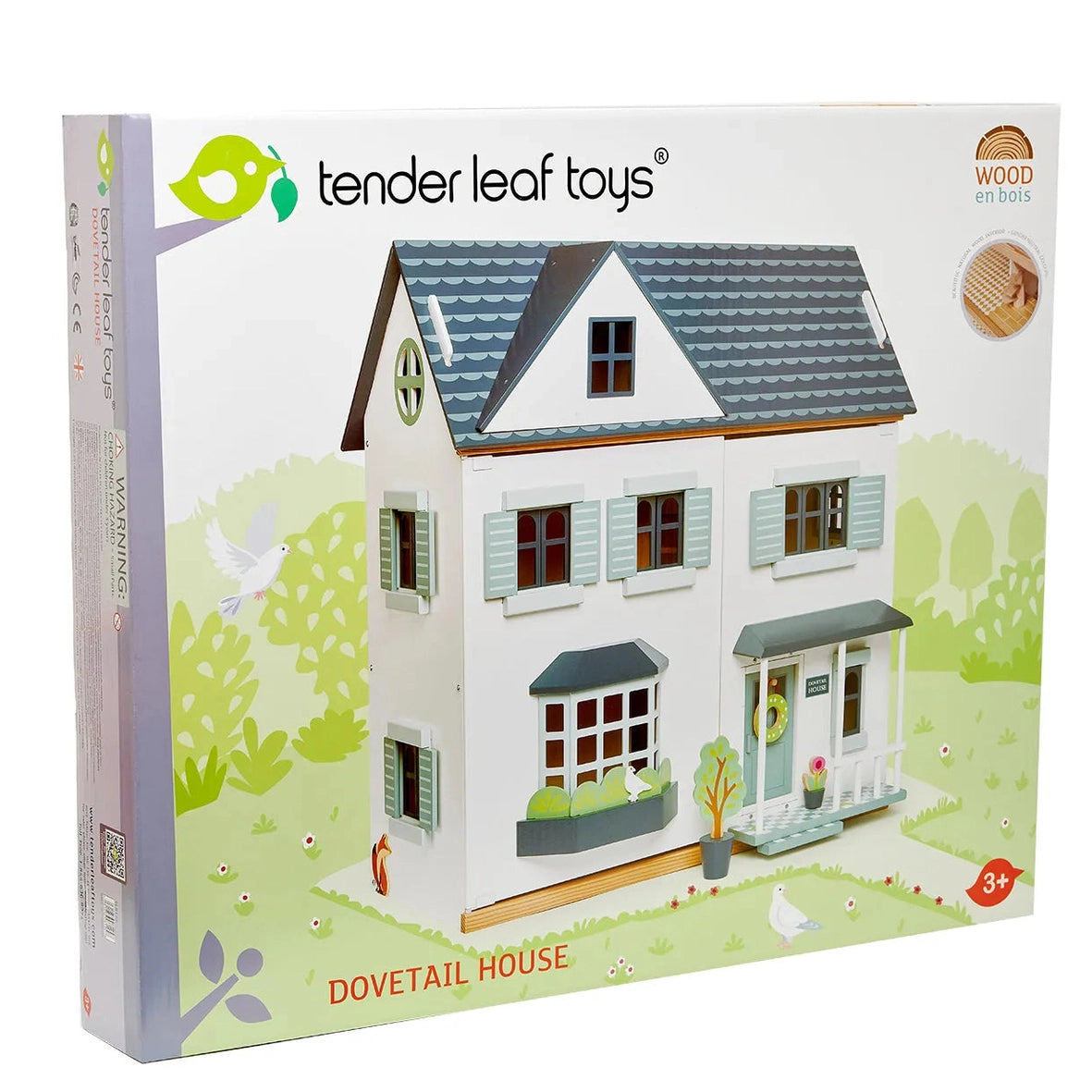 Tender Leaf Toys Dovetail House packaging with a toy house illustration on a white background.