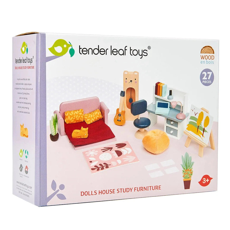 Tender Leaf Toys dolls house study furniture set packaging on a white background
