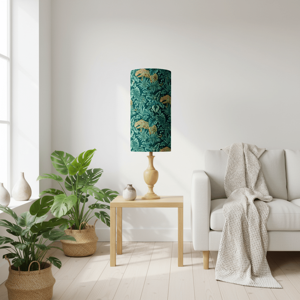 Tall Velvet Cylinder Lampshade Jungle Leopard Design