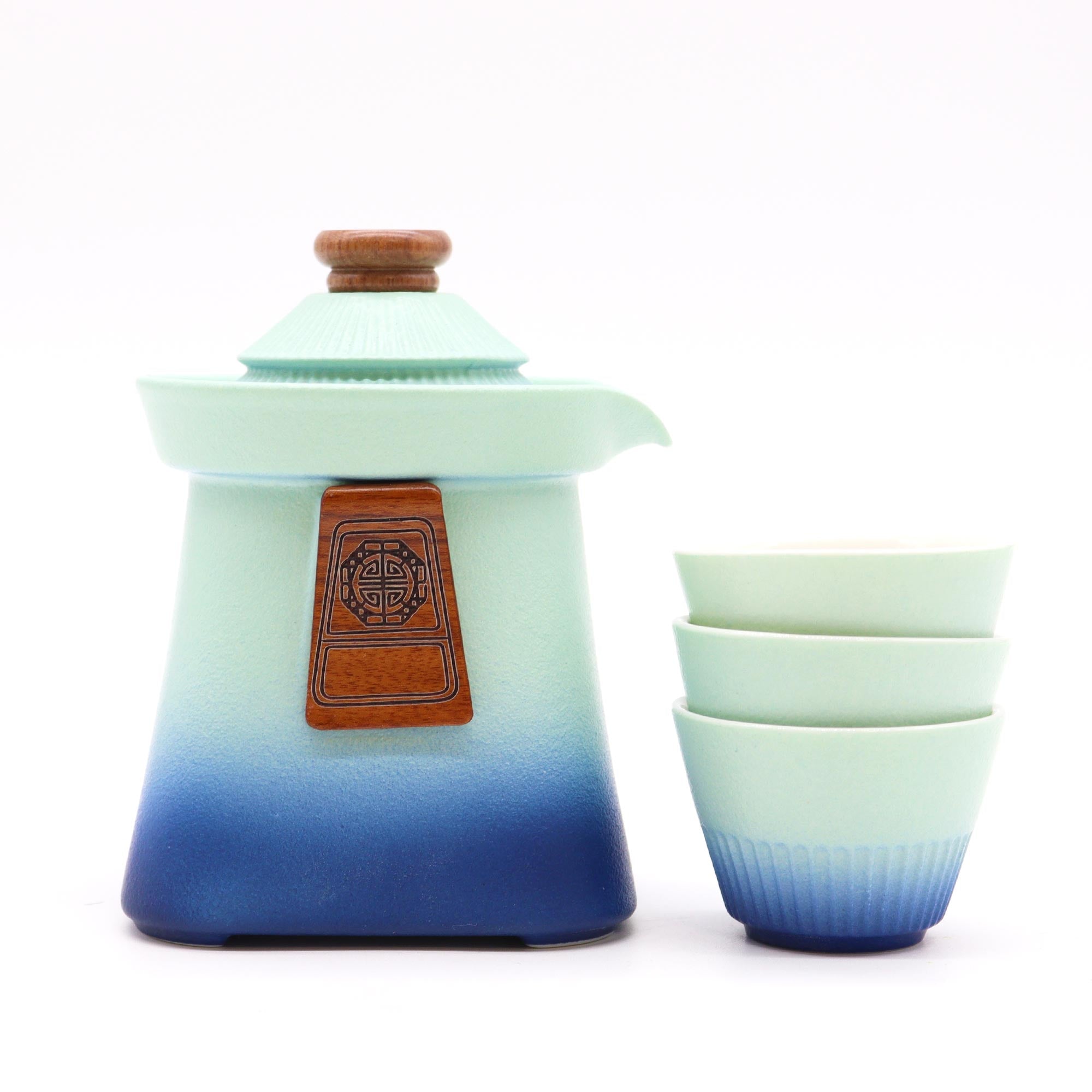 Temple Teapot Set & Cups Ceramic Blue or Orange