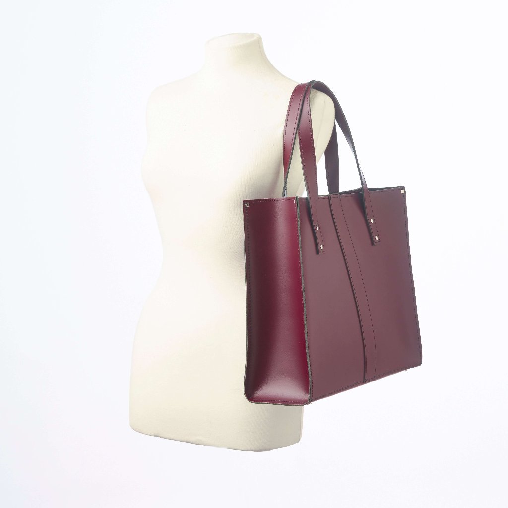 Handmade Leather Shopper - Marsala Red-4