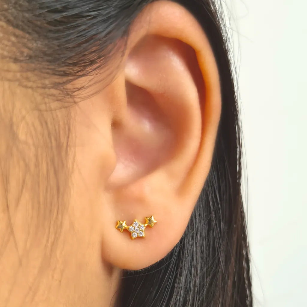 Vianne Jewellery Trio of Stars Earrings in 18k Gold Plated Silver Clothing & Accessories > Jewellery & Watches > Earrings > Womens Earrings > Stud Earrings > Womens Star Earrings > Christmas Earrings > Gold Star Earrings emmy-jane-boutique.myshopify.com