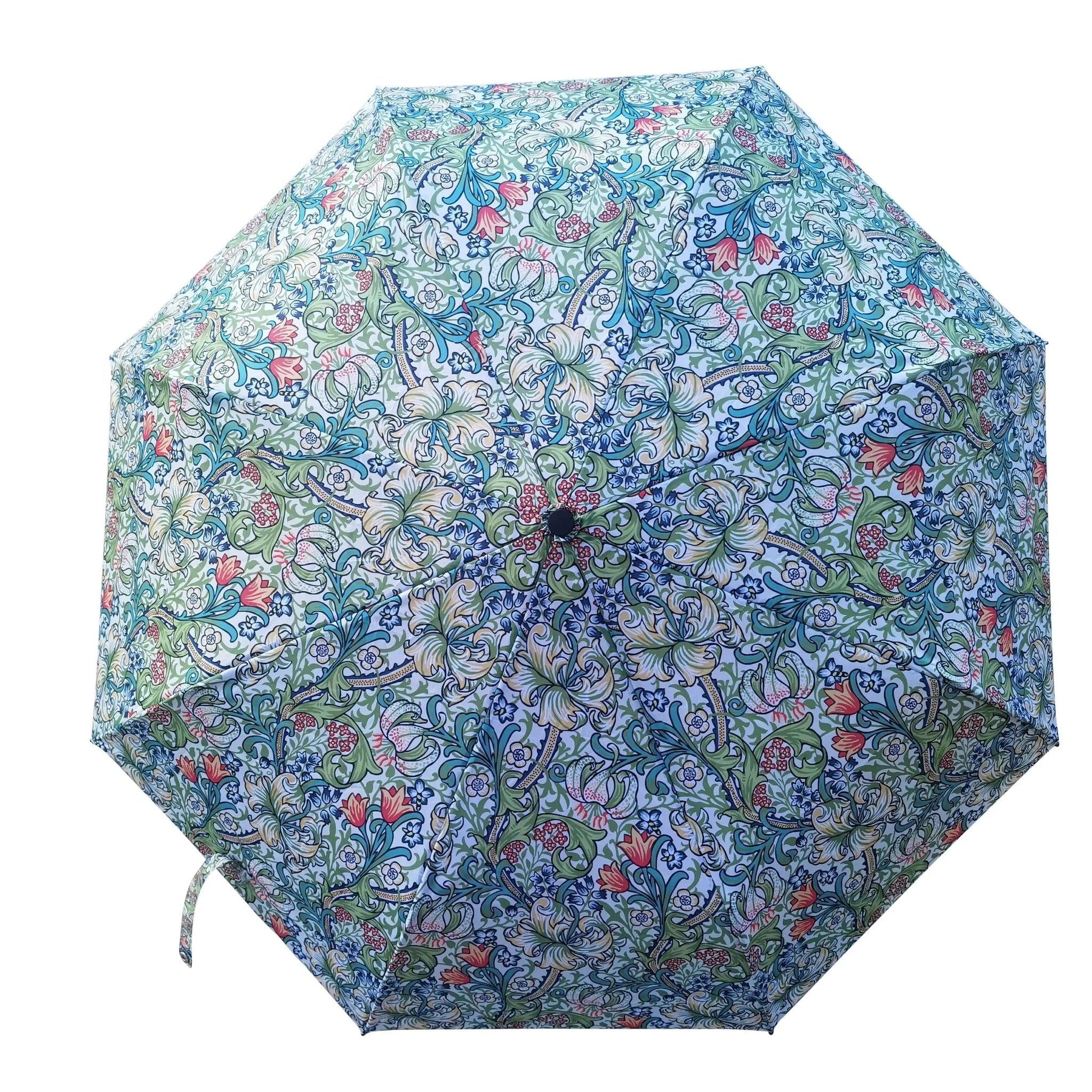 Signare Tapestry William Morris Golden Lily - Art Folding Umbrella Home & Garden > Parasols & Rain Umbrellas > William Morris Golden Lily Umbrella > Art Folding Umbrella > Blue Floral Brolly emmy-jane-boutique.myshopify.com