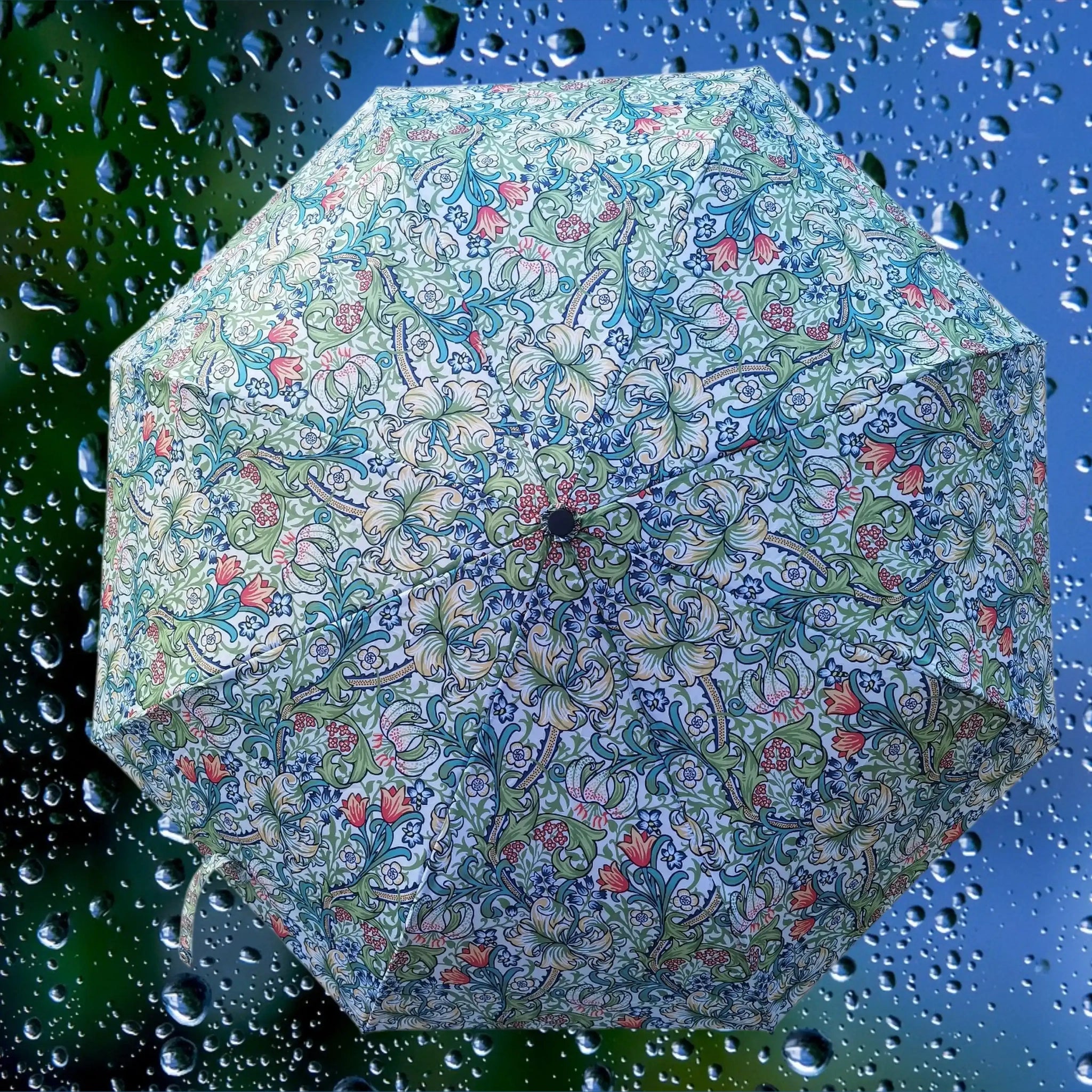 Signare Tapestry William Morris Golden Lily - Art Folding Umbrella Home & Garden > Parasols & Rain Umbrellas > William Morris Golden Lily Umbrella > Art Folding Umbrella > Blue Floral Brolly emmy-jane-boutique.myshopify.com