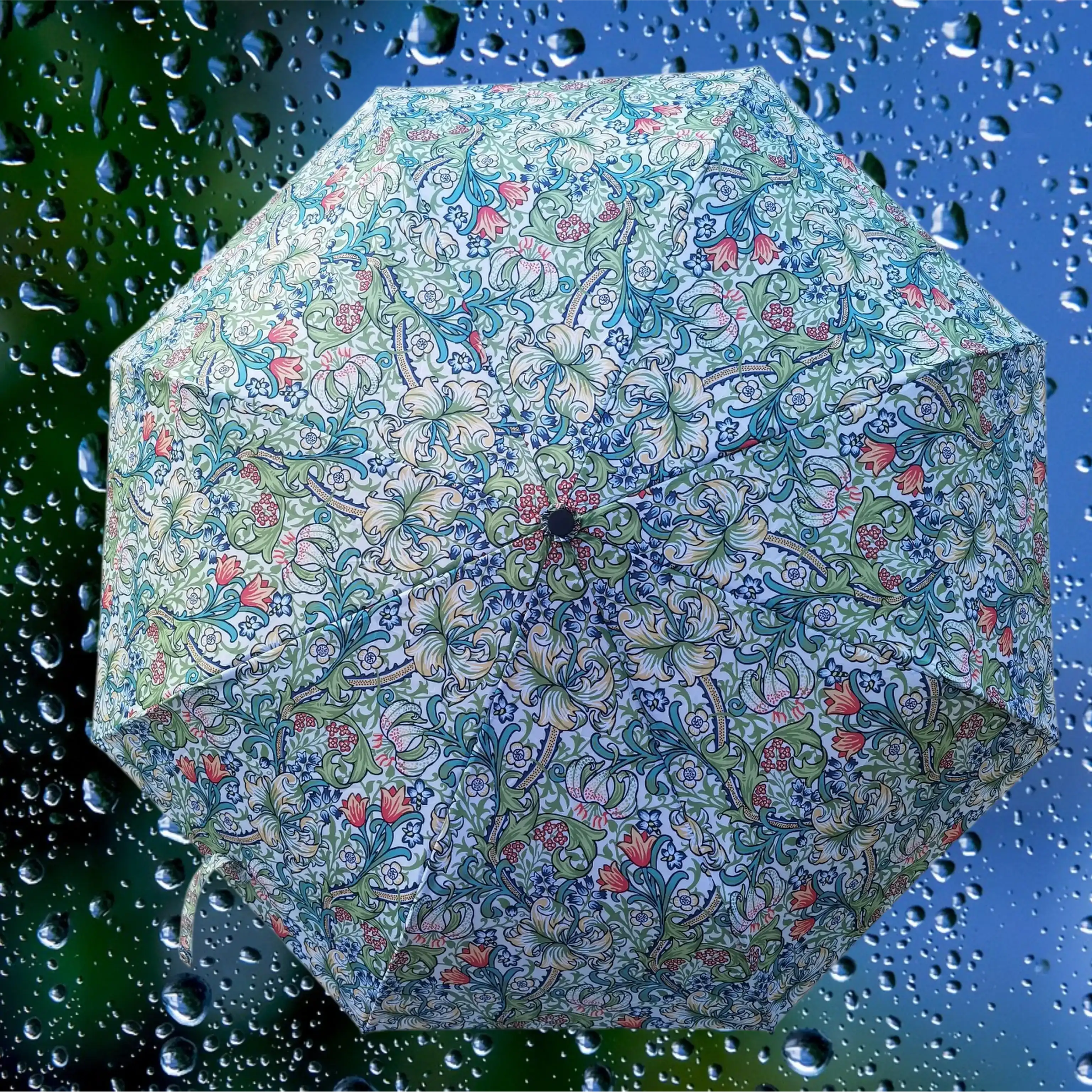 Signare Tapestry William Morris Golden Lily - Art Folding Umbrella Home & Garden > Parasols & Rain Umbrellas > William Morris Golden Lily Umbrella > Art Folding Umbrella > Blue Floral Brolly emmy-jane-boutique.myshopify.com